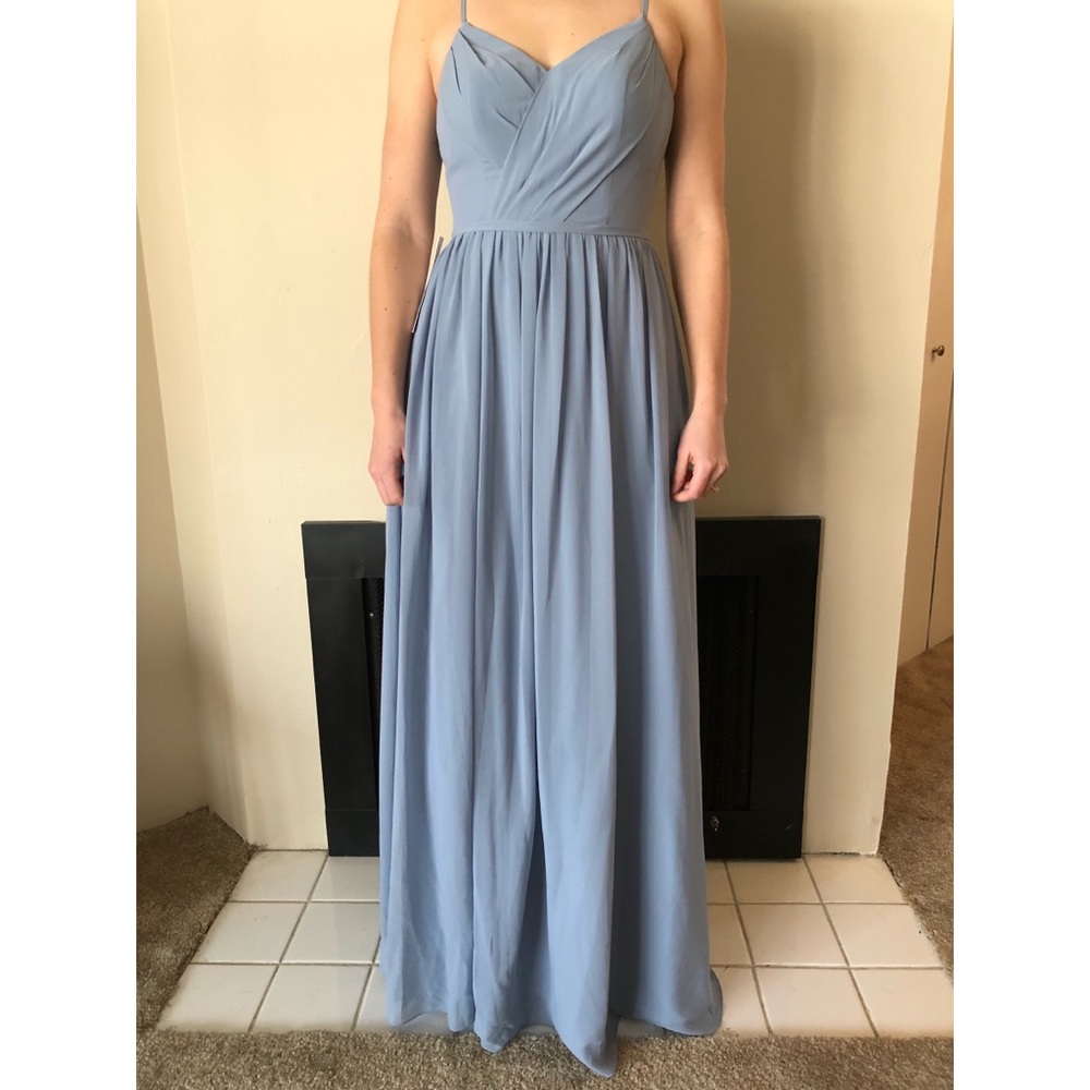 Dusty Blue Azazie Chiffon Dress, Approx. Size 4
